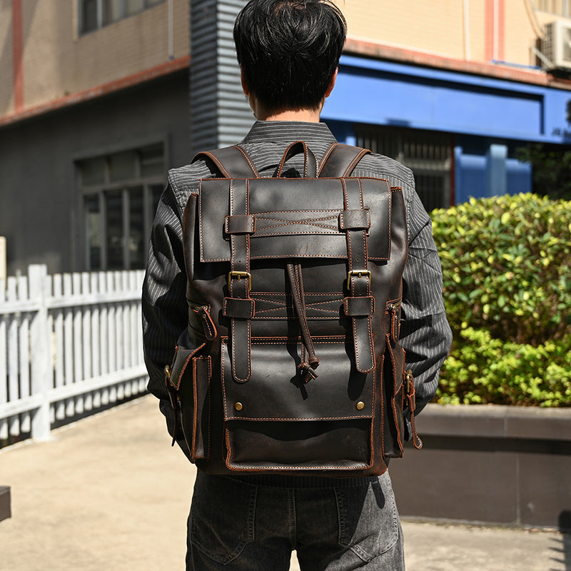 Vintage Leather Large Dark Brown Backpack